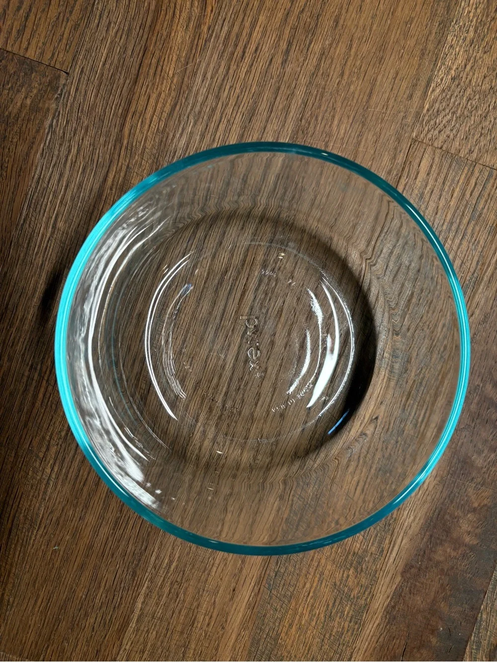 Vintage Pyrex Clear Glass Serving Bowl with Teal Rim